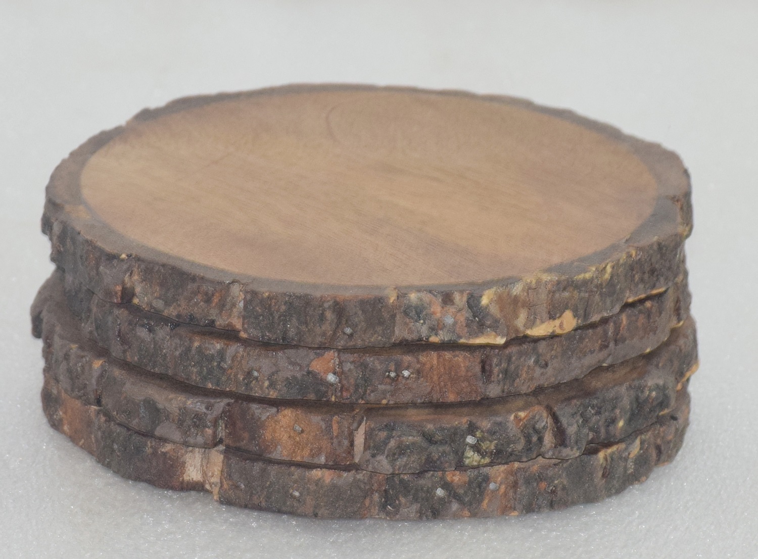 Set of 4 Wooden Coasters With Bark