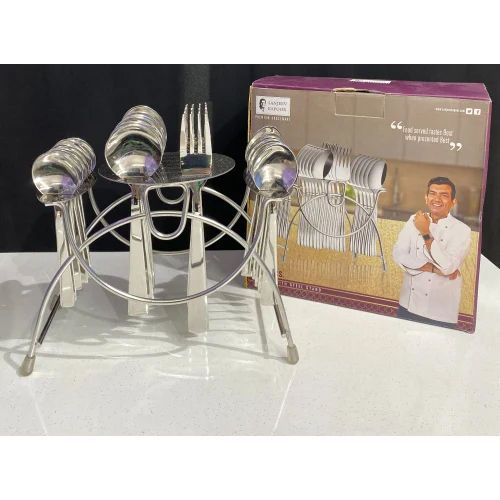 Silver Cutlery Steel Stand With 24 + 1 Pcs Set