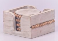 Set Of 4 Round Wooden Coasters With Beads Pedestal - Color: Different