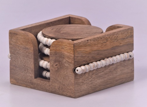 Set of 4 Wooden Coaster With Beads Pedestal