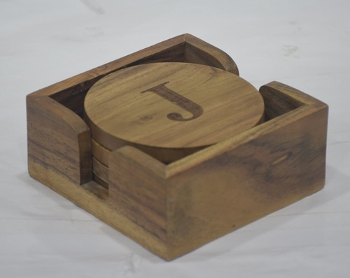 set of 4 Decorative Wooden Coaster with Wood Cover