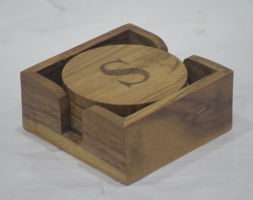 Set of 4 Wooden "S" Coasters With Wood Stand