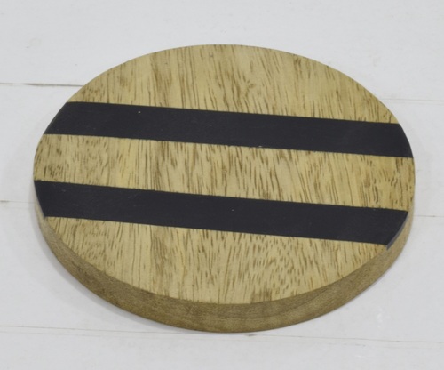 Acacia Wooden Round Coaster With Natural Finish - Color: Brown And Black