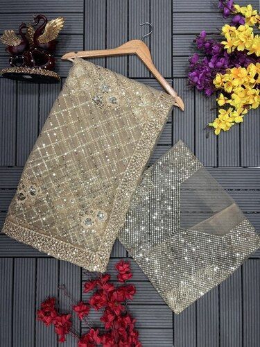 Net Embroidery Sarees - Net Material, Crem Colour | Hand Embroidery for Elegant Party Wear