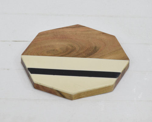 Wooden Coaster With White & Black Marble