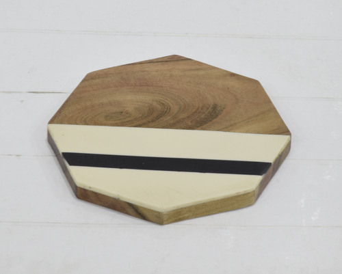 Wooden Coaster With White & Black Marble