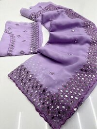 Mirror Work Saree - Georgette Fabric, 5 Vibrant Colors, Embroidered Design | Perfect For Bridal Occasions