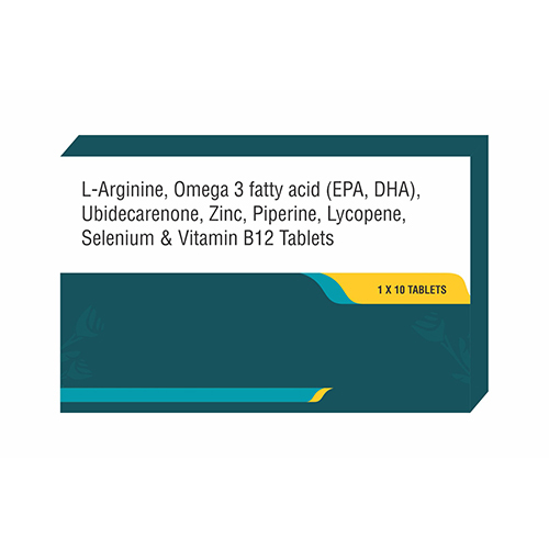 L-Arginine, Omega 3 Fatty Acid (EPA, DHA), Ubidecarenone, Zinc, Piperine, Lycopene, Selenium And Vitamin B12 Tablets