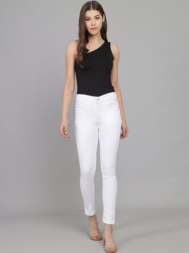 M Moddy Women's Slim FIT Stretchable Ankle-Length Solid Plain Denim Lycra Jeans