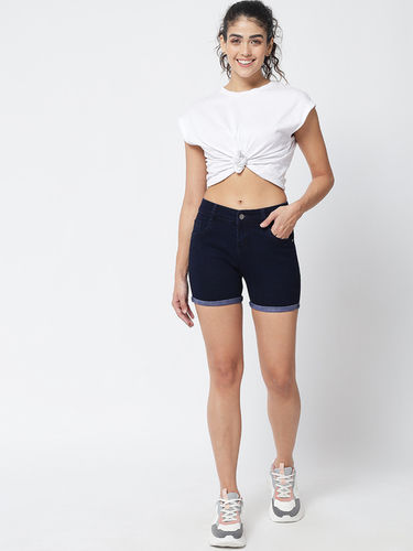 M MODDY 549C-Blue Presents stylish & brand new Stretchable Skinny Fit Denim Shorts for women