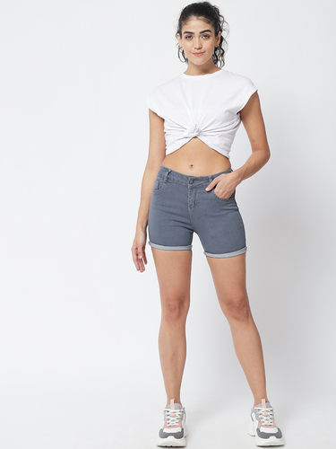 M MODDY 549Grey Presents stylish & brand new Stretchable Skinny Fit Denim Shorts for women