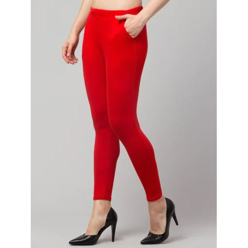 Red Ladies Ankle Length Legging