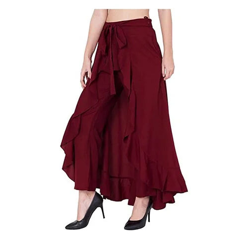 Ladies Stylish Ruffle Palazzo - Color: Maroon