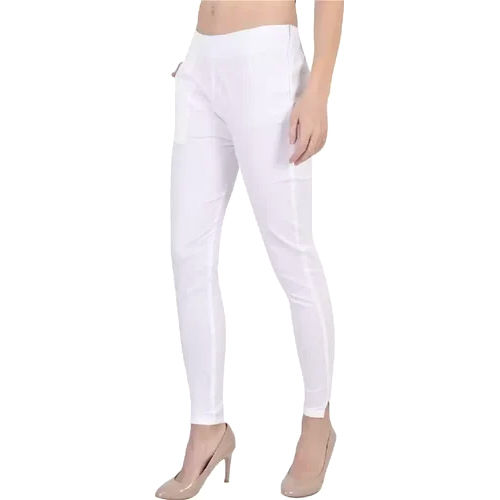 Ladies White Rayon Trousers