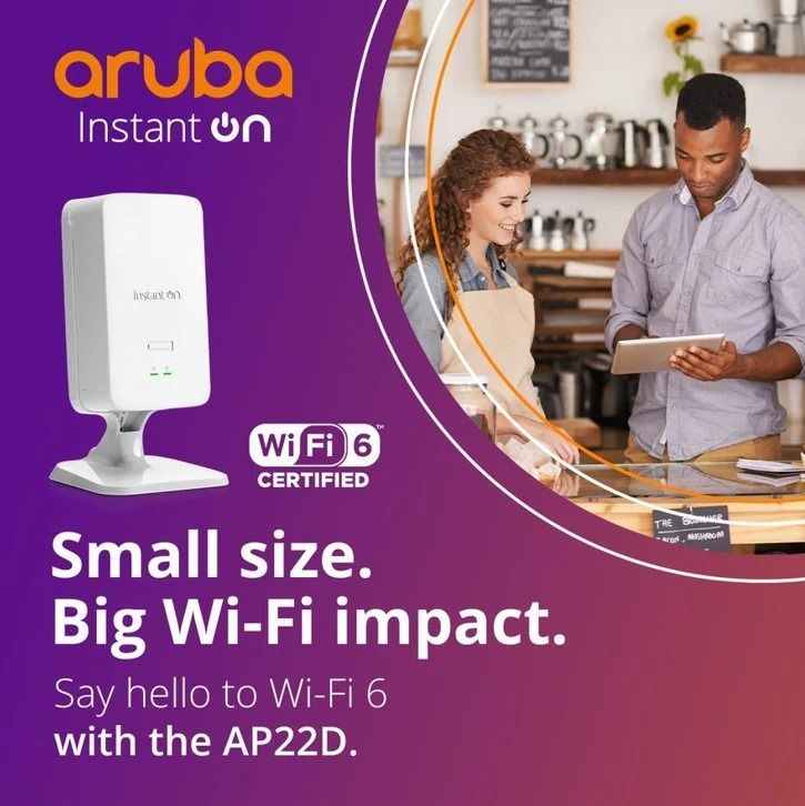 S1T35A Aruba Instant On AP22D (RW1) 2x2 Wi Fi 6 Desk/Wall Access Point