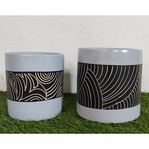 Round Handprinted Ceramic Planter