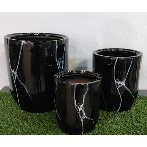 15A Black Round FRP Glass Ceramic Planter