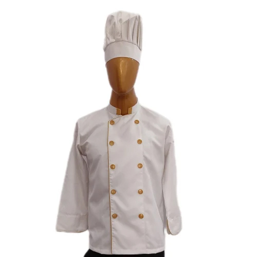 White Chef Coat With Golden Piping