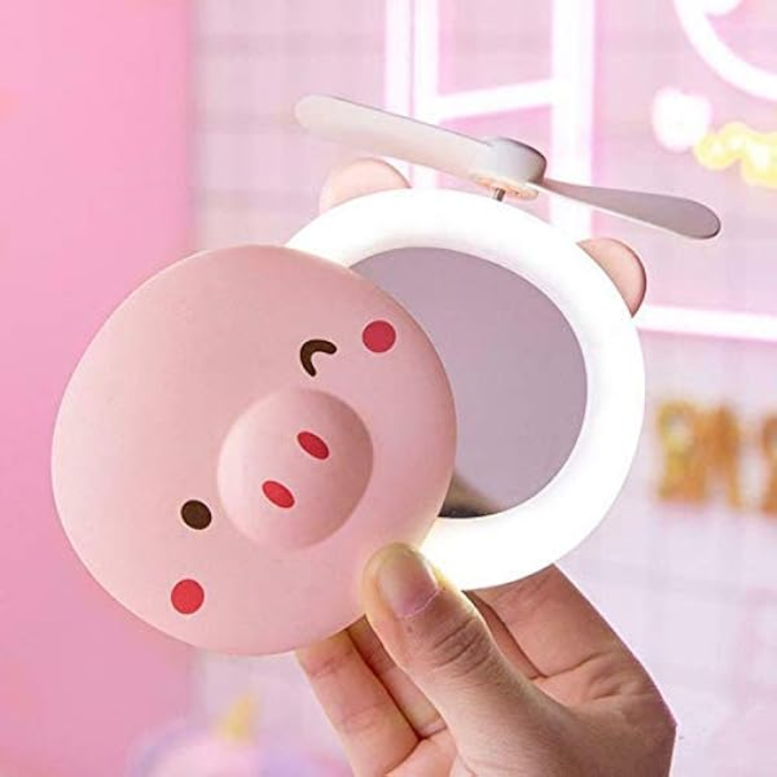 Mini mirror led light with fan