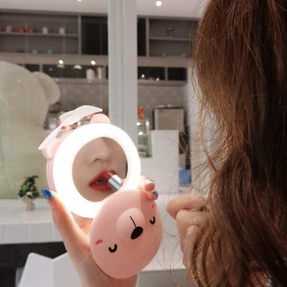 Mini mirror led light with fan