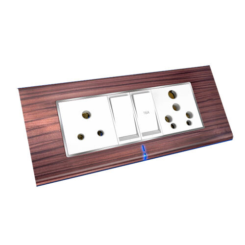 Axis Natural Wood Plate with Flat Switch 3Pin Socket and Universal Socket