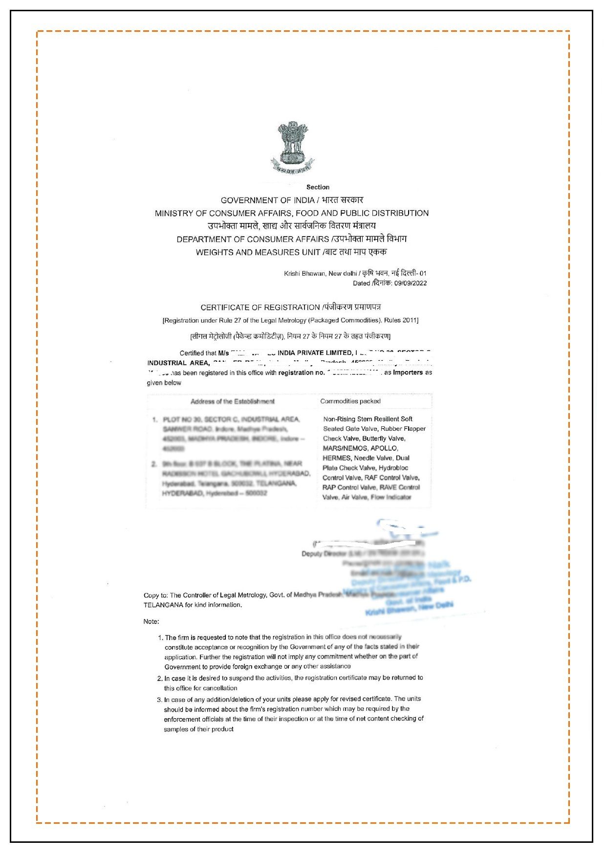 LMPC Certificate For Import (Legal Metrology Packaged Commodities)