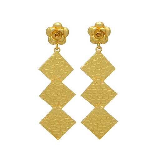 Gold plated flower and Zig zag dangle earring