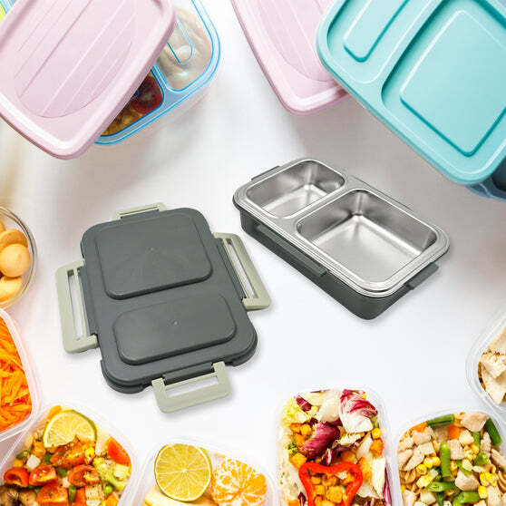 MIRACLE QUICK LOCK LEAK PROOF 2 COMPARTMENT STAINLESS STEEL LUNCH