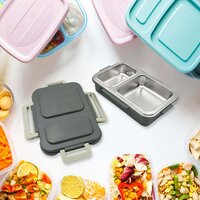 MIRACLE QUICK LOCK LEAK PROOF 2 COMPARTMENT STAINLESS STEEL LUNCH