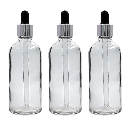 100ml  Glass Dropper Bottle With Silver Sleeve Black Teat Tube