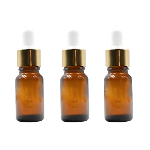 As Per Requirement Amber Glass Dropper Bottle With 18Mm Golden Sleeve, White Tube