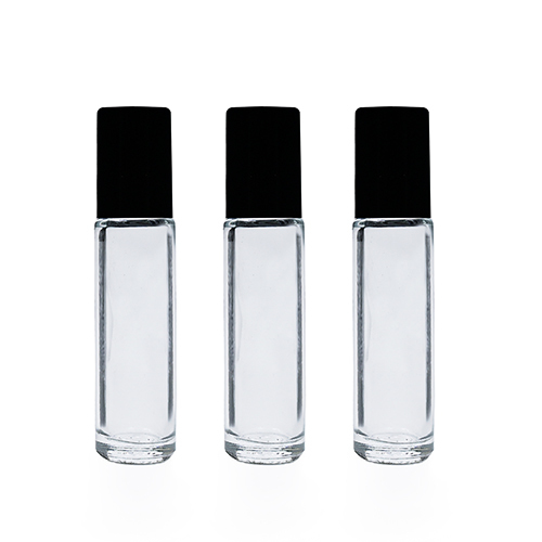 Clear Glass Roll On Bottle Plastic Roller And Black Cap