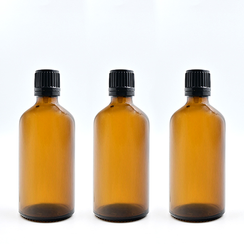 Amber Glass Pharma Bottle With 18mm Black Screw Cap Amber Glass Pharma Bottle With 18mm Black Screw Cap