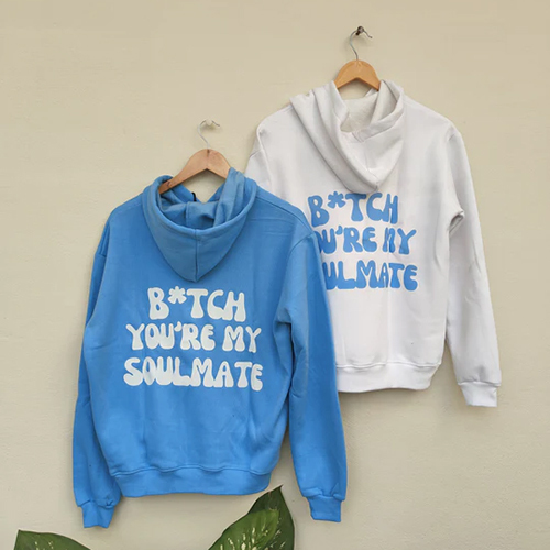 Sky Blue And White Custom Matching Hoodies Set