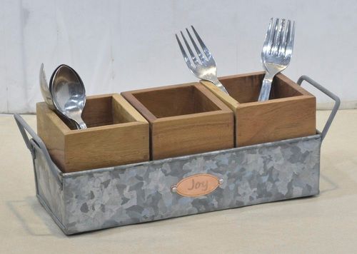 Metal & Wooden Cutlery Holder