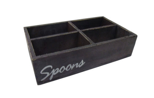 Wooden Rectangular Black Cutlery Holder