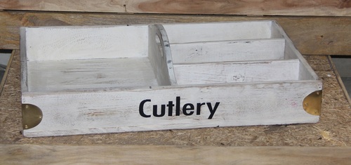 Wooden Cutlery Tray With White Wash - Color: Different Colors Available