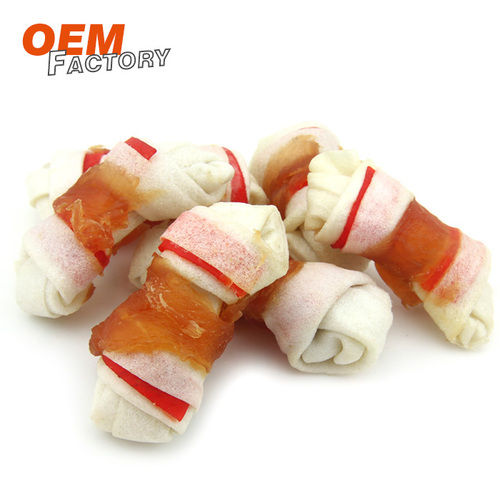 Two-tone Rawhide Knot Twined By Chicken Grain Free Dog Treats Factories Dog Snacks Manufacturer