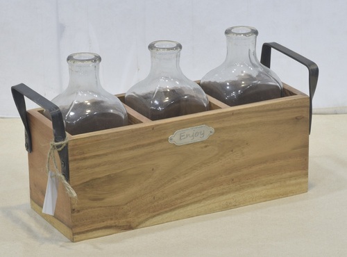 Wooden Cutlery Tray With Metal Handle
