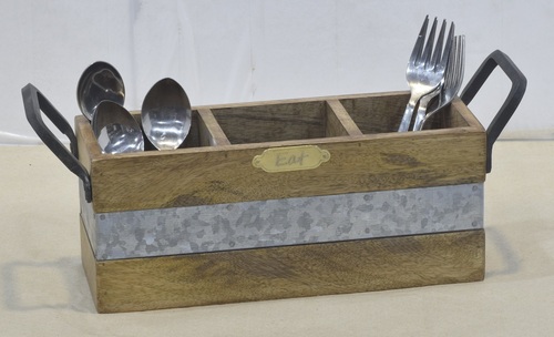 14 Inch Wooden Cutlery Tray With Metal handle