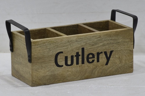 12 Inch Wooden Cutlery Holder With Natural Finish
