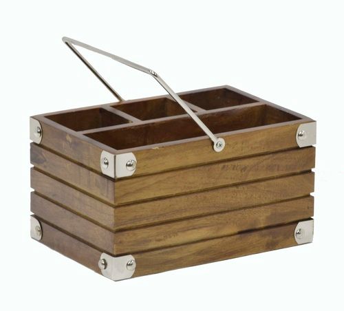 10 Inch Wooden Cutlery Tray With Metal Strip