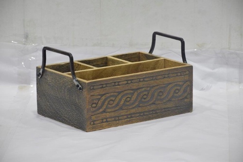 11 Inch Wooden Cutlery Holder With metal Handle