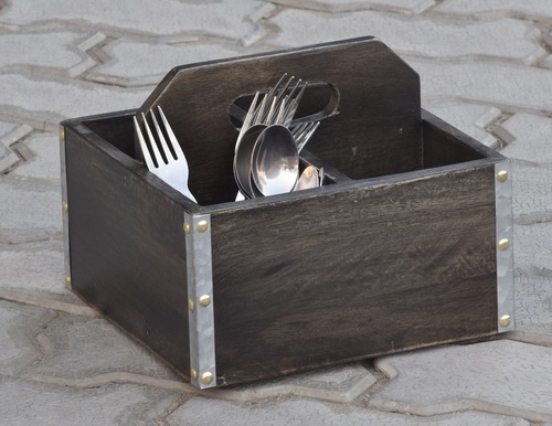 10 Inch Square Cutlery Holder - Color: Brown And Silver