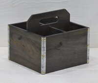 Wooden Square Cutlery Holder With Metal Strip - Color: Dark Brown