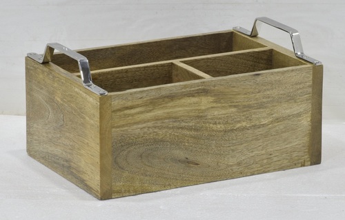 12 Inch Acacia Wooden Cutlery Holder - Color: Brown