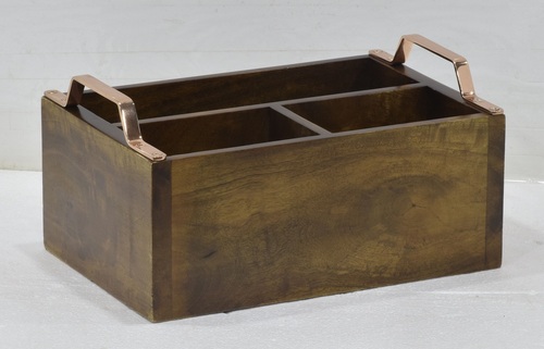 Wooden Cutlery Holder With Copper Handle