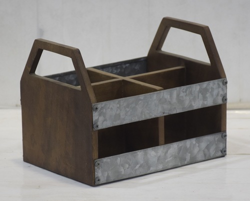 9 Inch Wooden Cutlery Holder With Metal Strip