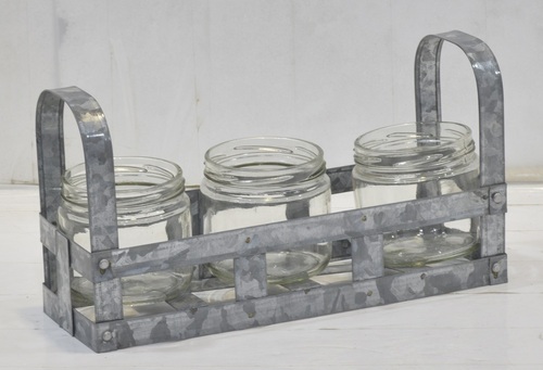 12 Inch Metal Galvanised Cutlery Holder - Color: Grey