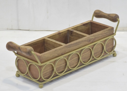 15 Inch Wooden Rectangular Cutlery Tray - Color: Brown